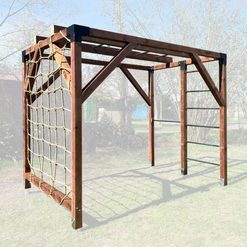 Dětské hřiště s provazovou sítí (MID - 2x3m) - Barva impregnace: Bezbarvá, Barva trámových spojek: Šedé