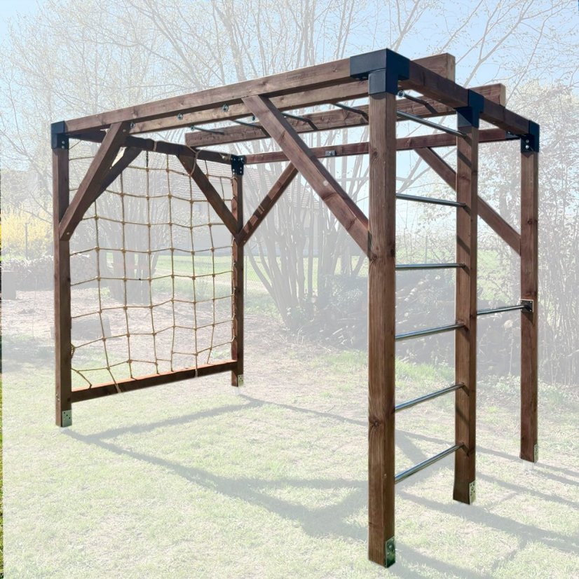 Dětské hřiště s provazovou sítí (MID - 2x3m) - Barva impregnace: Bezbarvá, Barva trámových spojek: Šedé