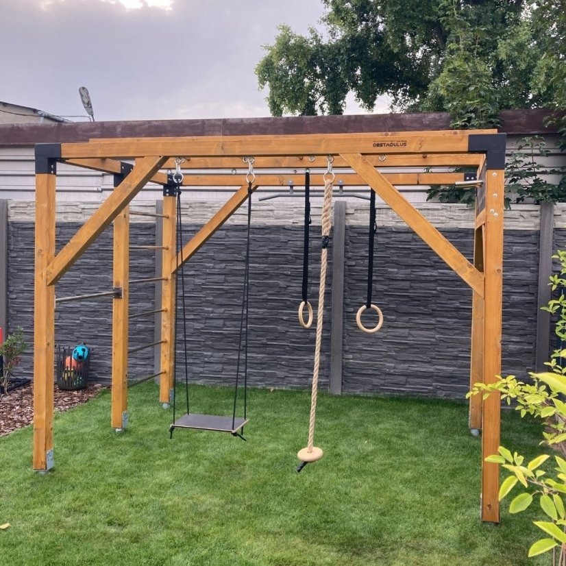 Rodinné ihrisko s pegboardom (MID - 2x3m) - Farba impregnácie: Hnedá, Farba trámových spojok: Čierne