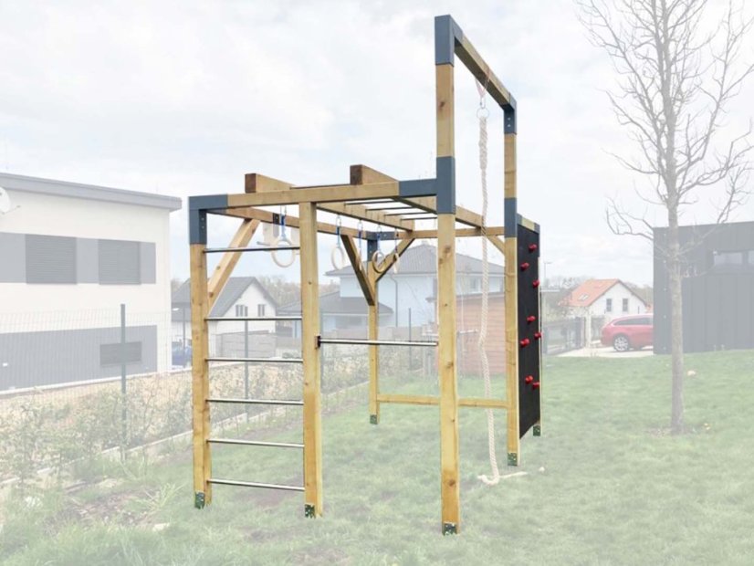 Dětské hřiště se šplhem (CLIMBER - 2x4m) - Farba impregnácie: Hnedá, Farba trámových spojok: Čierne