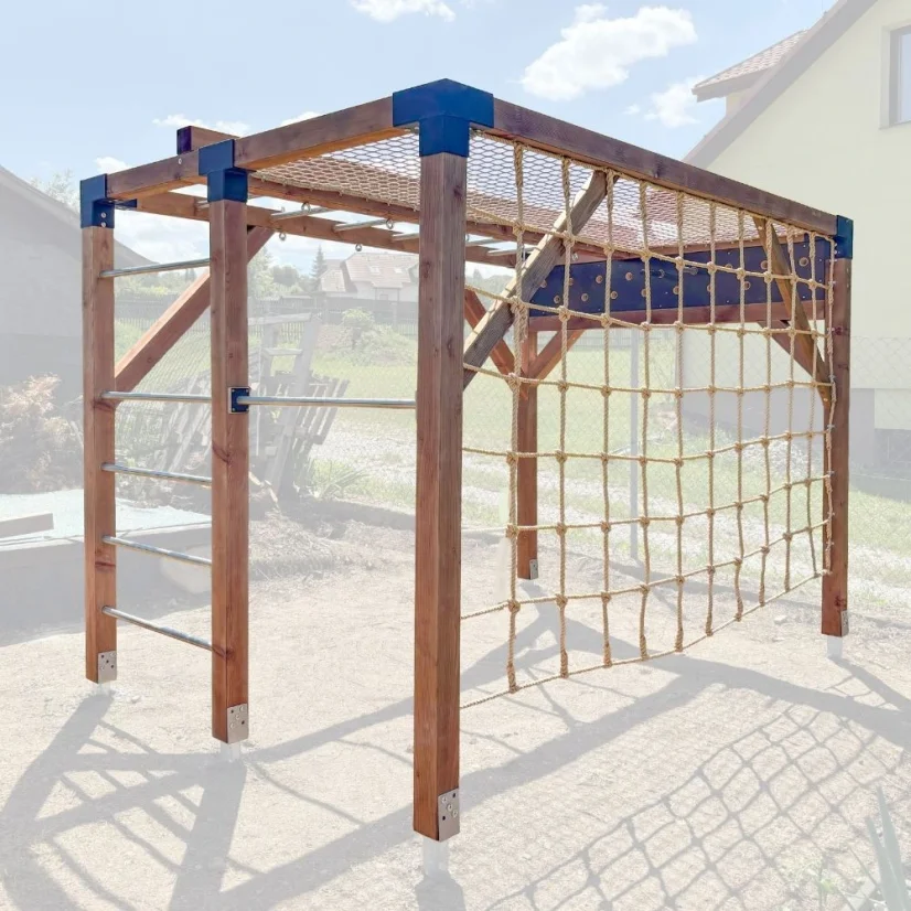 Rodinné hřiště s vrchní sítí (MID - 2x3m) - Barva impregnace: Bezbarvá, Barva trámových spojek: Černé