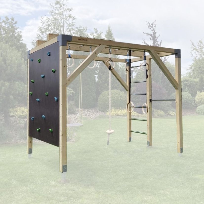 Dětské hřiště s lezeckou stěnou (MID - 2x3m) - Barva impregnace: Bezbarvá, Barva trámových spojek: Šedé