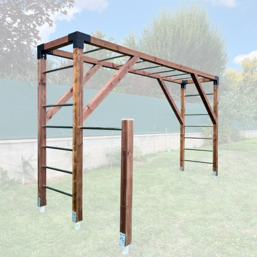 Workout ihrisko pre každého (MINI - 1×4 m) - Farba impregnácie: Hnedá, Farba trámových spojok: Sivé