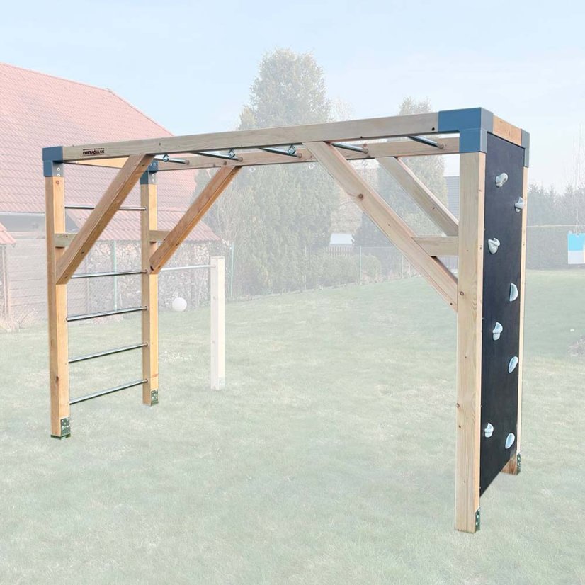 Detské ihrisko s lezeckou stenou (MINI - 1x3m) - Farba impregnácie: Hnedá, Farba trámových spojok: Sivé
