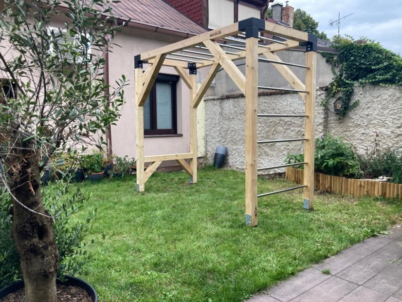 Workout hřiště základní (MINI - 1,2x2,5m) - Barva impregnace: Bezbarvá, Barva trámových spojek: Šedé