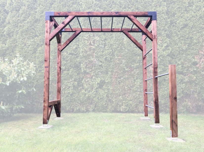 Workout hřiště základní (MINI - 1,2x2,5m) - Barva impregnace: Bezbarvá, Barva trámových spojek: Šedé