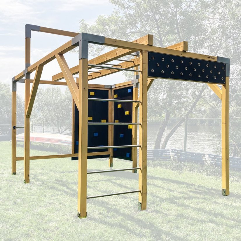 Rodinné workout hřiště se šplhem (CLIMBER - 3x4m) - Barva impregnace: Bezbarvá, Barva trámových spojek: Šedé