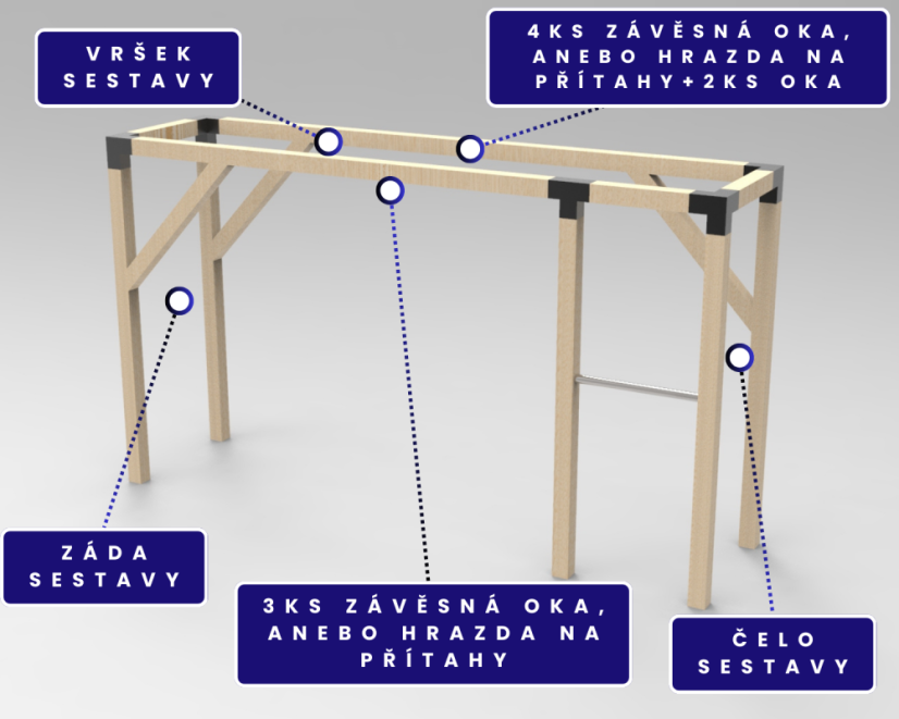 Ihrisko MINI 1x4 s nízkou hrazdou v zostave - Farba impregnácie: Hnedá, Farba trámových spojok: Sivé