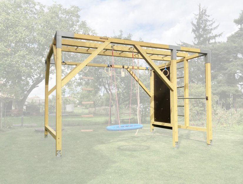 Veľké detské workoutové ihrisko (CUBE - 3x4m) - Farba impregnácie: Bezfarebná, Farba trámových spojok: Čierne