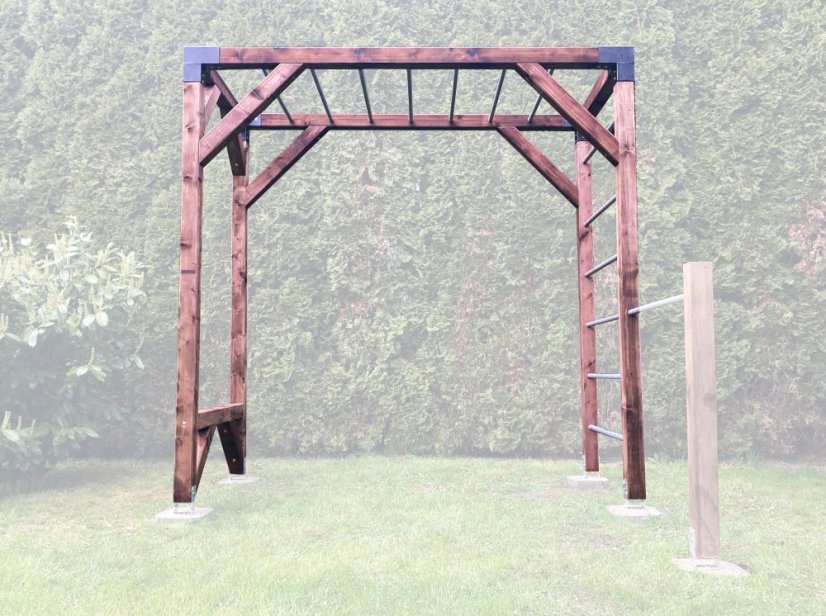 Workout hřiště základní (MINI - 1,2x2,5m) - Barva impregnace: Bezbarvá, Barva trámových spojek: Šedé