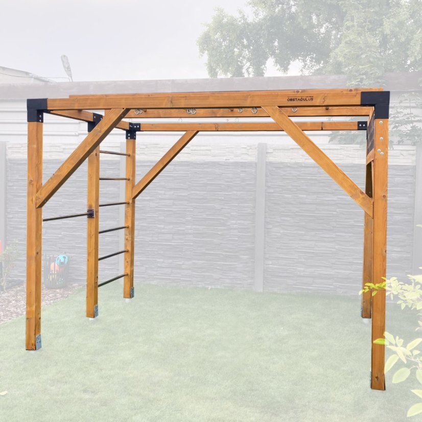 Rodinné ihrisko s pegboardom (MID - 2x3m) - Farba impregnácie: Hnedá, Farba trámových spojok: Čierne