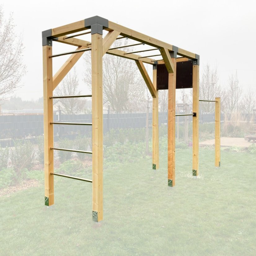 Rodinné workout hřiště se dvěma hrazdami (MINI - 1x3m) - Barva impregnace: Bezbarvá, Barva trámových spojek: Šedé