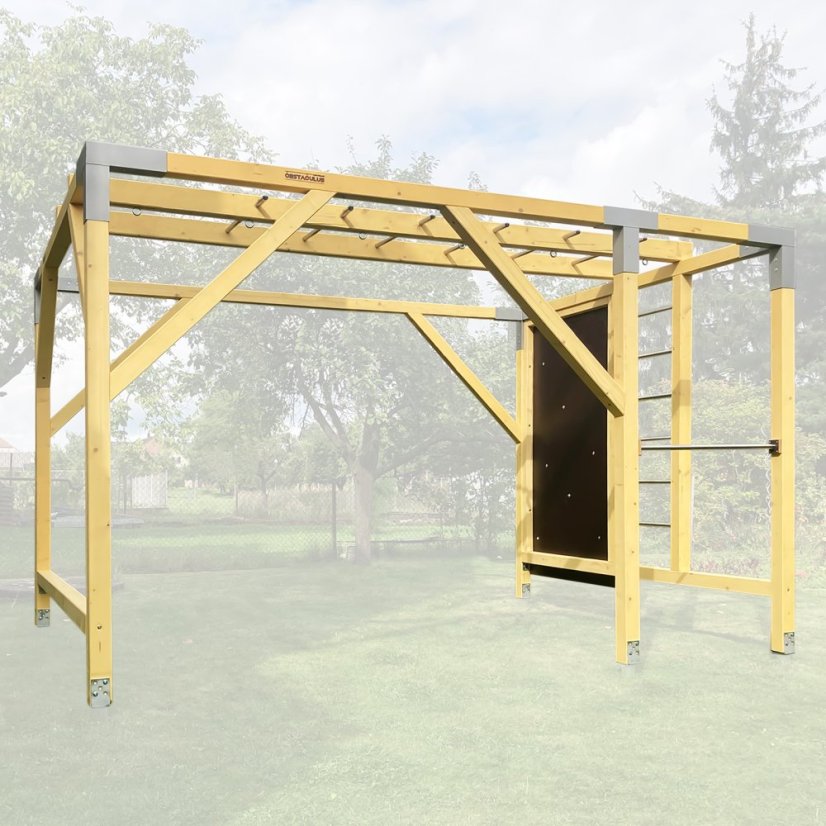 Velké dětské workoutové hřiště  (CUBE - 3x4m) - Barva impregnace: Bezbarvá, Barva trámových spojek: Šedé