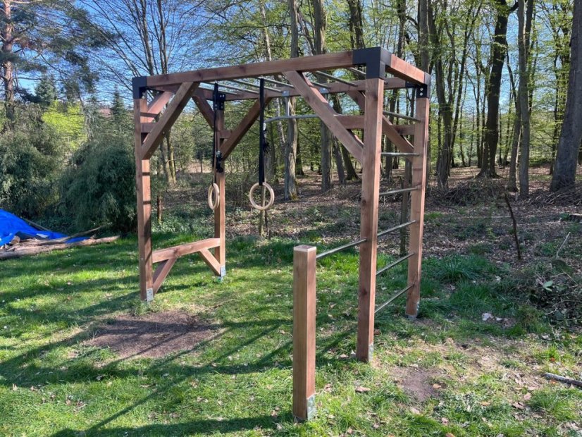 Workout hřiště základní (MINI - 1,2x2,5m) - Barva impregnace: Bezbarvá, Barva trámových spojek: Šedé
