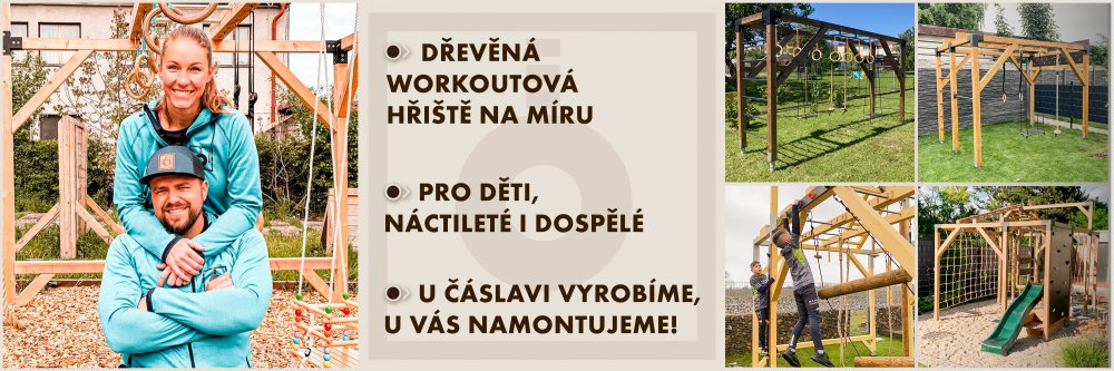 Banner foto s kubou a helčou a ukázkami hřišť na zahradě